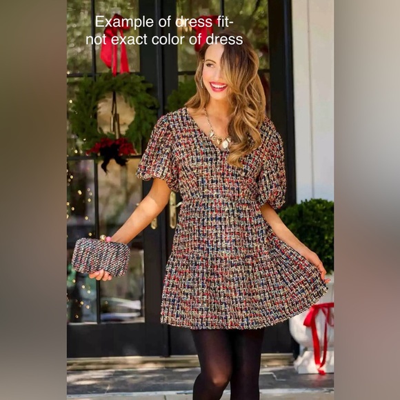 NWT, Avara Cindy Short Party Dress in Black/Gold Tweed, Size SMALL - Picture 3 of 16